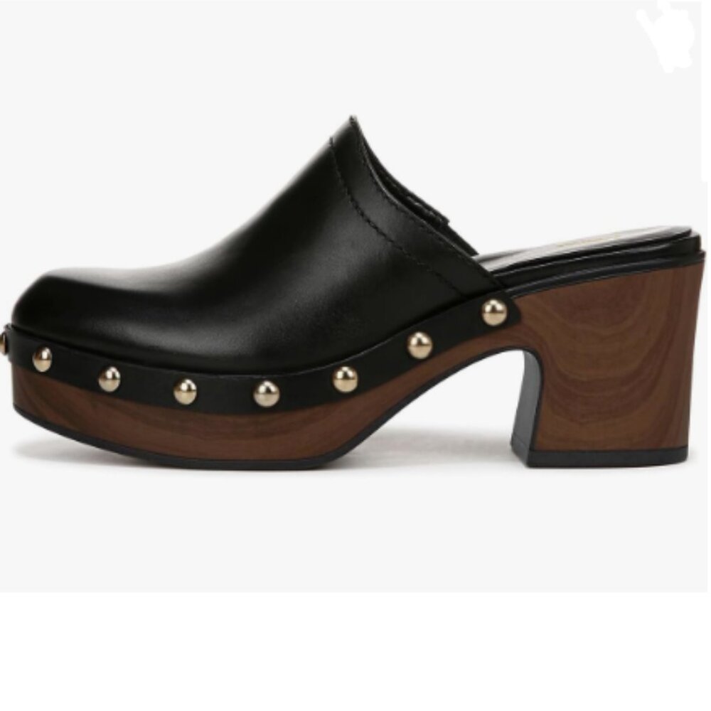 YDN Black Rounded Toe Studded Clogs Mules Platform Slip On Block Heel Sandals